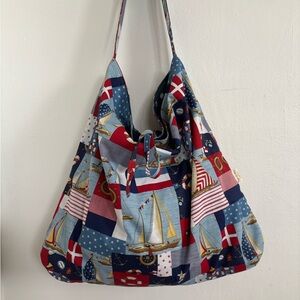 Simple Nautical Patchwork Boats Shoulder/Beach Bag